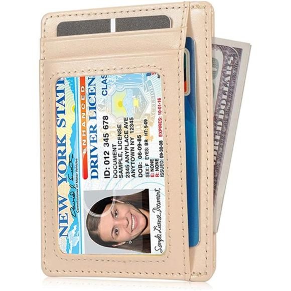 Slim RFID Blocking Card Holder Minimalist Leather Front Pocket Wallet for Women - Picture 6 of 7